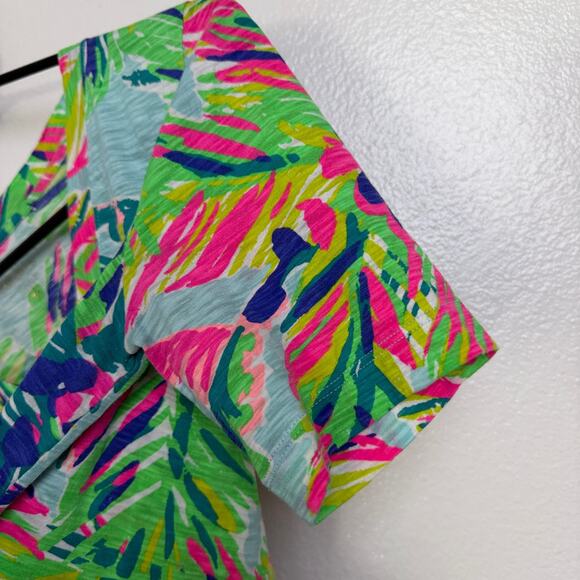 Lilly Pulitzer V Neck Shirt Womens Small Top Floral Cotton Multi Island Time * - Picture 4 of 10